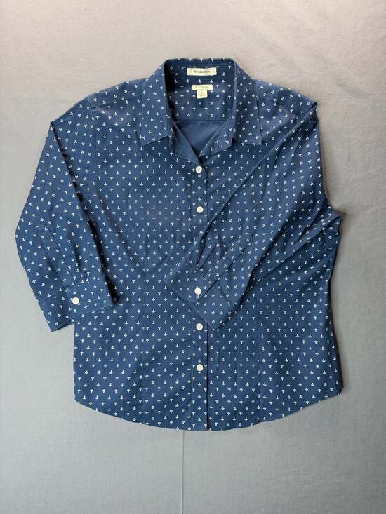 L.L.Bean Tops - LL Bean Wrinkle Free Anchor Button Down Shirt Size S Pet Dark Blue